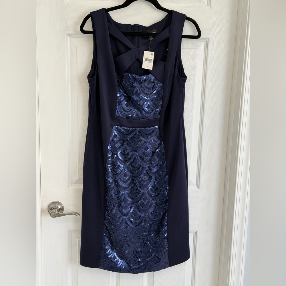 Connected Apparel Navy Blue Sequin Midi Dress brand new with tags